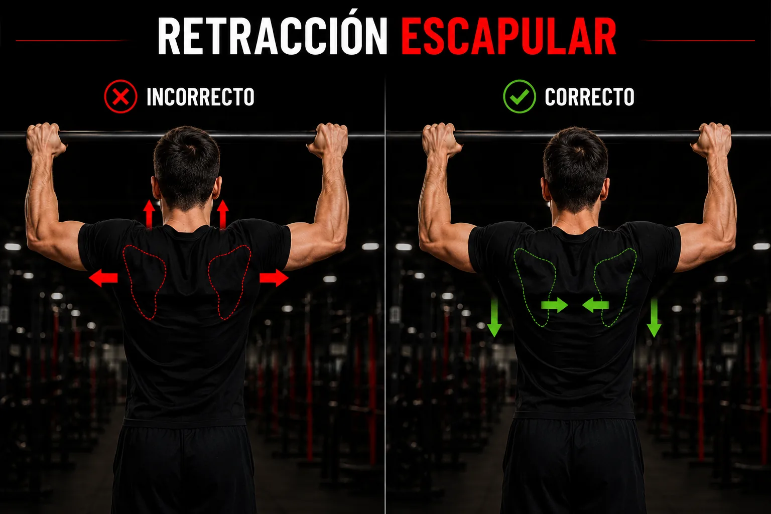Retracción escapular correcta e incorrecta en las dominadas