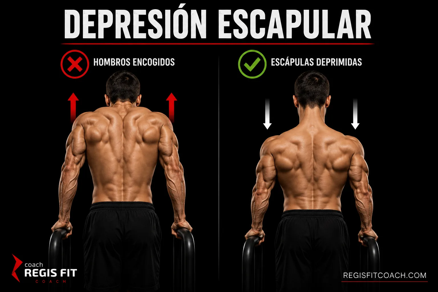 Depresión escapular correcta e incorrecta en los fondos en paralelas: hombros encogidos vs escápulas deprimidas