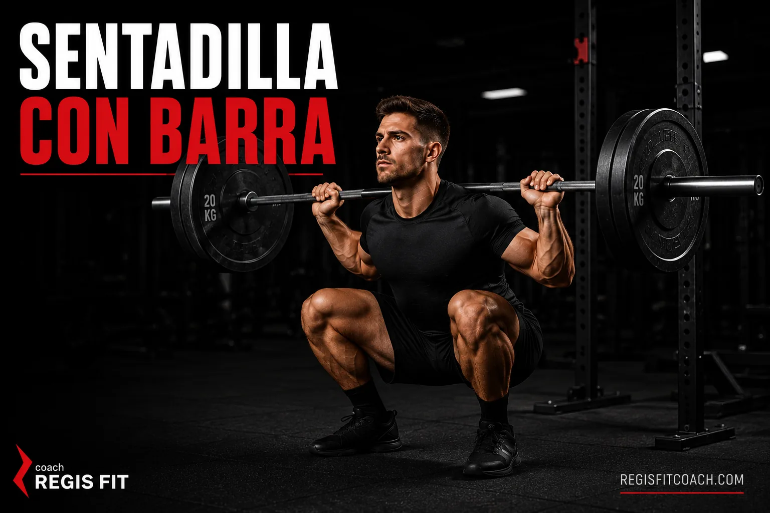 Sentadilla con barra con técnica correcta en el punto más bajo del movimiento